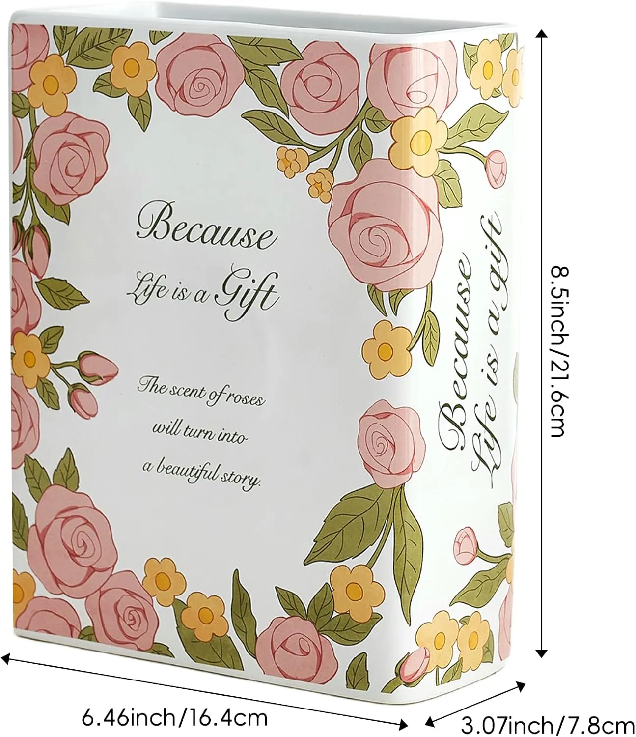 Book Vase for Flowers, Book Lovers Gifts, Cute Unique Shaped Ceramic Vase for Home Decor, Bookshelf, Office, Desk, Bookcase (Large - Rose)