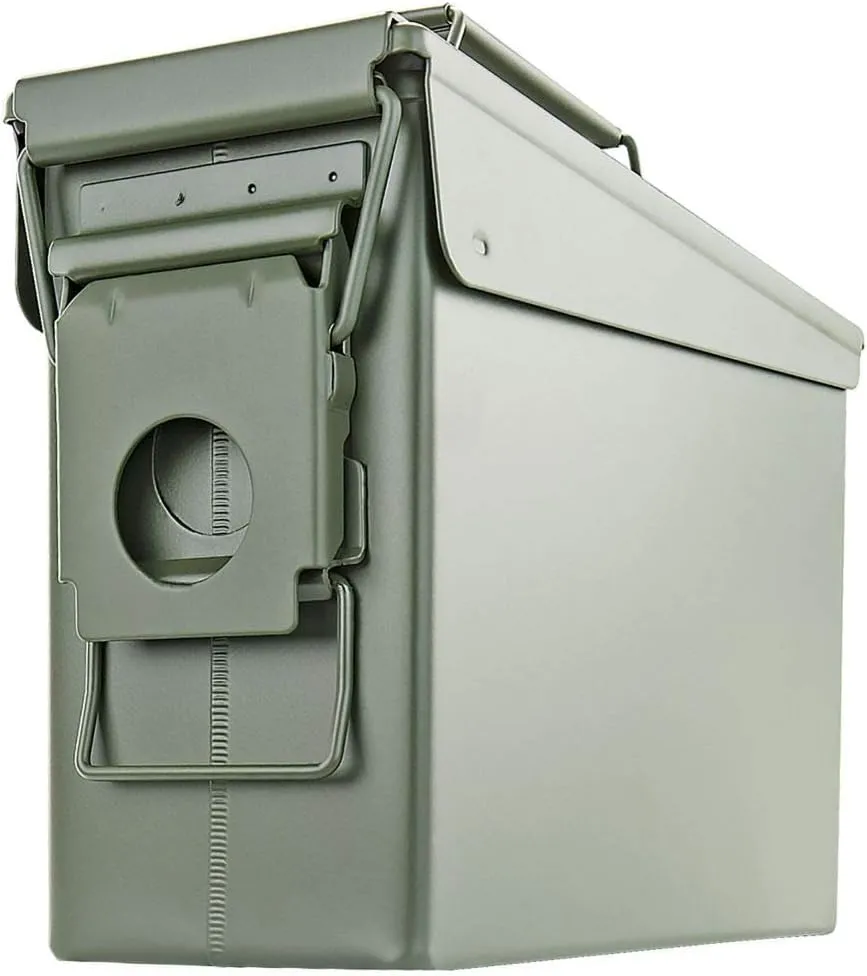 BOOMSTICK Ammo Storage Box, Lockable Ammo Can, Stackable Ammo Container for Shotgun & Pistol Ammunition, Water Resistant Metal Ammo Storage Box