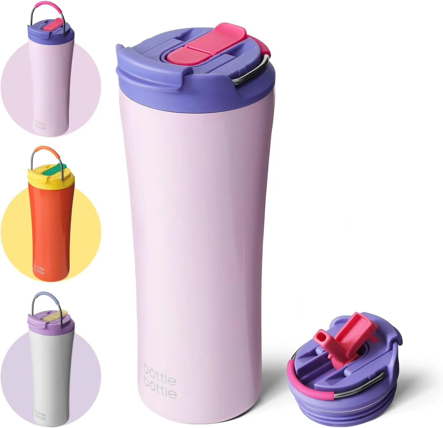 BOTTLE BOTTLE Insulated Coffee Tumblers with Dual-use Lid and Straw Double Walled Iced Travel Coffee Mug for Woman and Man 18 oz Stainless Steel Tumbler with Handle(Cherry Blossoms)