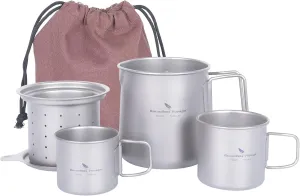 Boundless Voyage Titanium 500ml Mug with Lid and Strainer Filter Ultralight Tea Cup with Partable Foldable Handles for Outdoor Camping Hiking Backpacking (3 Cups Set)