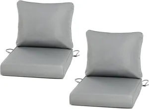 BPS 21x21 Inch Outdoor Deep Seat Cushions Set- Water Resistant with Adjustable Straps & Handles for Patio, Deck, or Garden, Gray, Set of 2