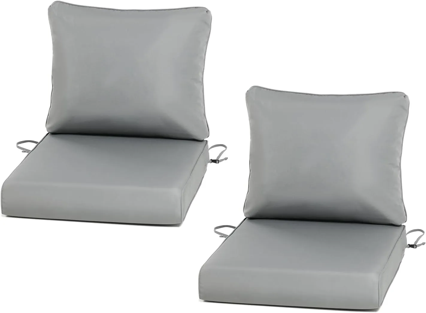 BPS 21x21 Inch Outdoor Deep Seat Cushions Set- Water Resistant with Adjustable Straps & Handles for Patio, Deck, or Garden, Gray, Set of 2
