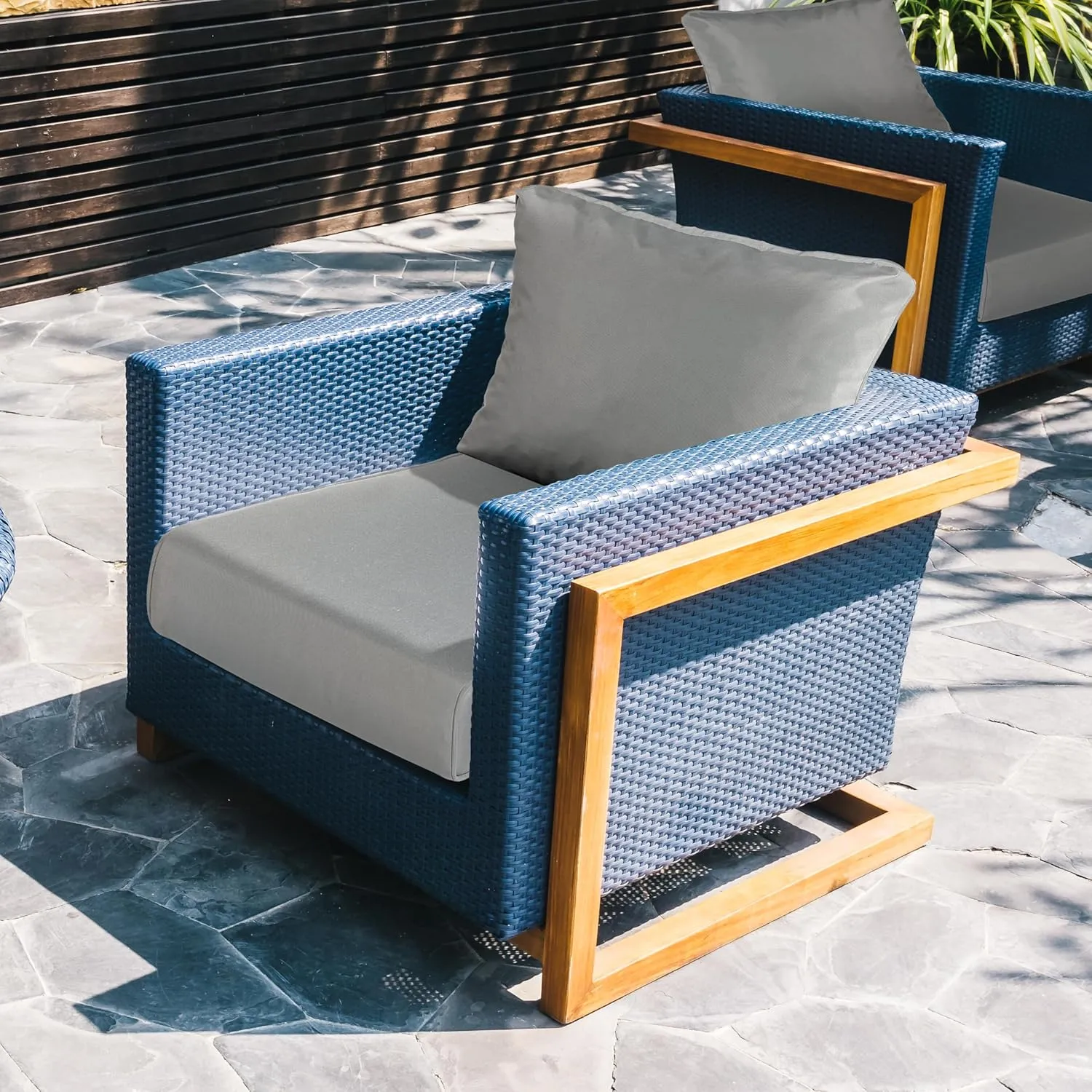 BPS 21x21 Inch Outdoor Deep Seat Cushions Set- Water Resistant with Adjustable Straps & Handles for Patio, Deck, or Garden, Gray, Set of 2