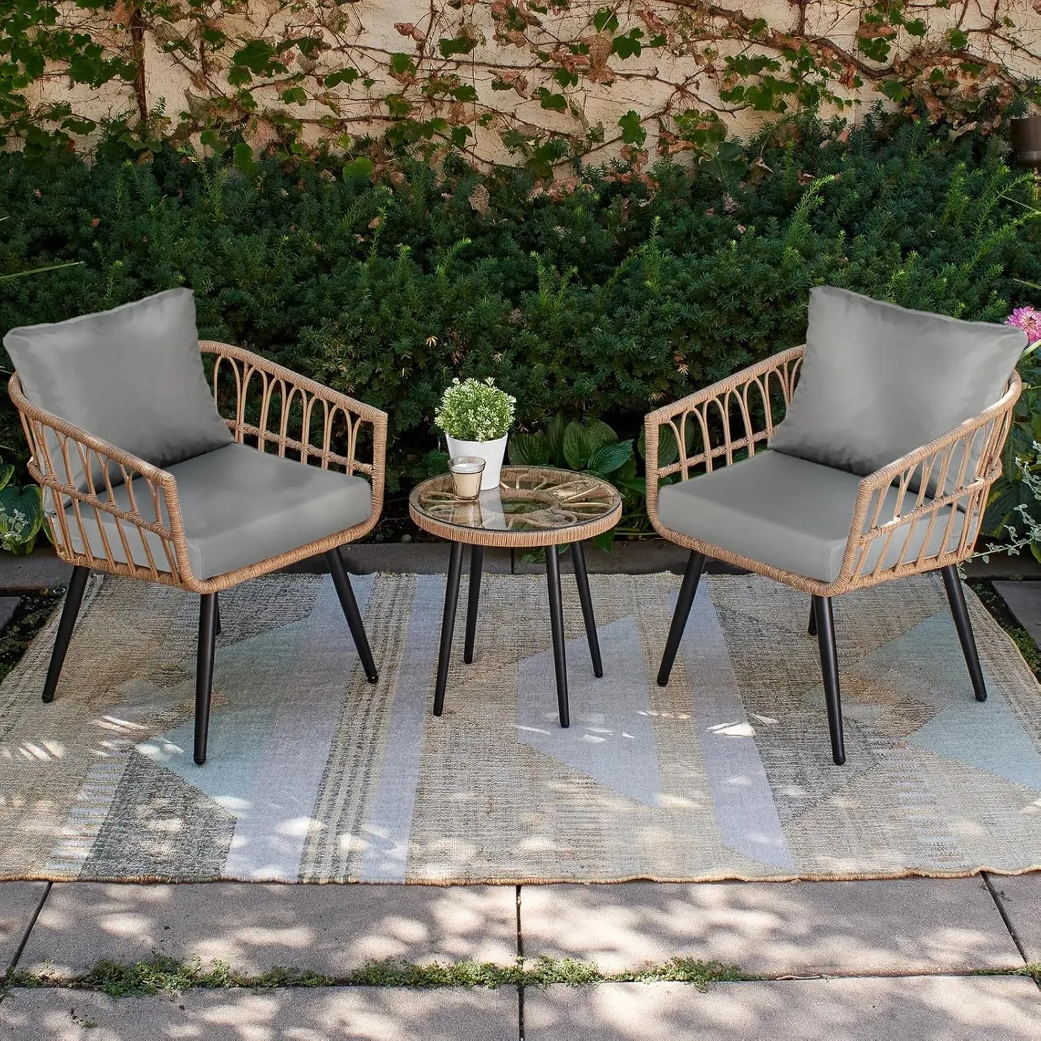 BPS 21x21 Inch Outdoor Deep Seat Cushions Set- Water Resistant with Adjustable Straps & Handles for Patio, Deck, or Garden, Gray, Set of 2