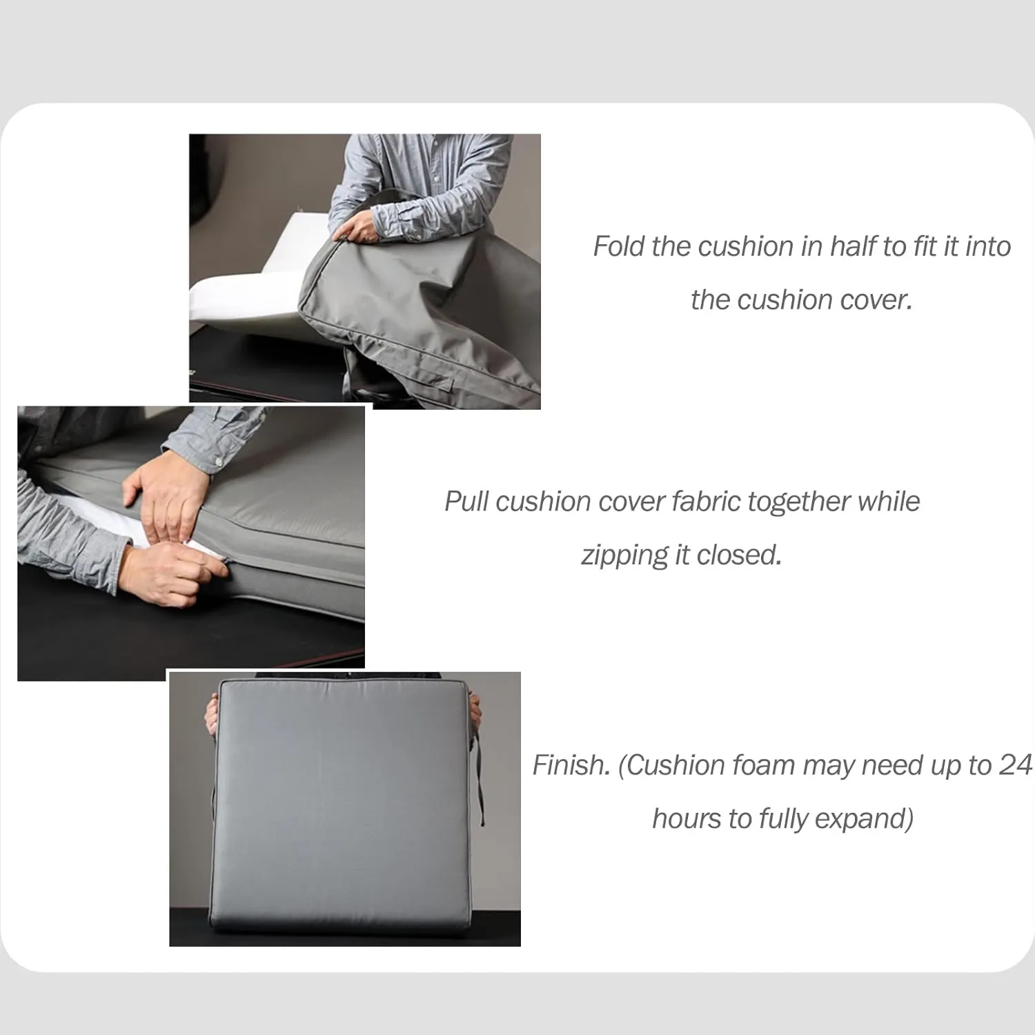 BPS 21x21 Inch Outdoor Deep Seat Cushions Set- Water Resistant with Adjustable Straps & Handles for Patio, Deck, or Garden, Gray, Set of 2