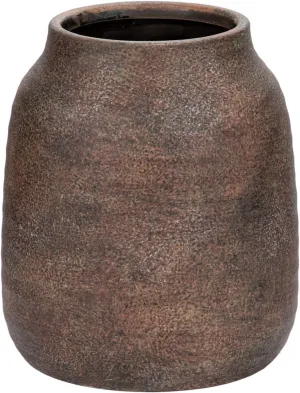 Briful 7in Large Rustic Brown Ceramic Vase,Vintage Farmhouse Flowers Vase,Natural CountryTerra Cotta Vase, Antique Pottery Pampas Vase for Living Room Kitchen Mantel Table Shelf Decor
