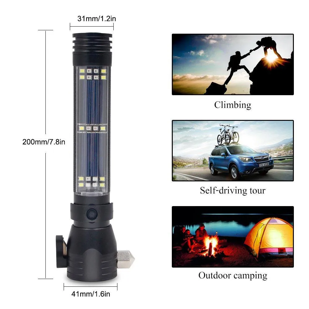 Bright Torch H04-T01 Outdoor Car Tactical Flashlight with LED Solar Hammer Monthly deal Ultra Safety Light, Function Multi Efficient shipping Flashlight Powered