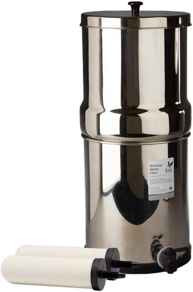 British Berkefeld 2.24 Gallon Gravity-Fed Water Filter System- Stainless Steel with 2x ATC Super Sterasyl Candle Filters
