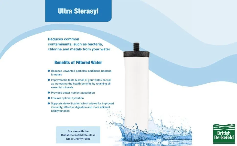 British Berkefeld Doulton Ultra Sterasyl Single 7" Ceramic Replacement Candle for Gravity Drinking Water Systems