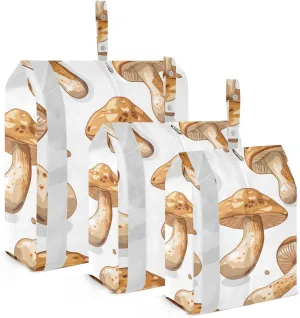 Brown Mushrooms Travel Storage Bag with Lanyard - Portable Lightweight Classified Storage Bag with Zipper, Dust and Waterproof Travel Packing Cube for Suitcase,3 Pieces