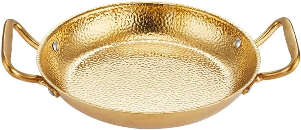 Cabilock 20cm Paella Pan Stainless Steel Skillet Double Handle Nonstick Flying Pan Seafood Pan for Spanish Dishes Home Restaurant Golden