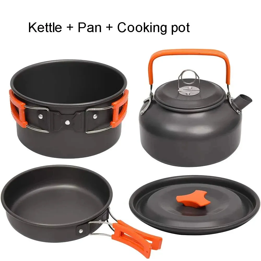 Camping Cookware Set – Non-Stick Pots, Pan & Teapot for 2-3 People, Assorted Set for Hunting