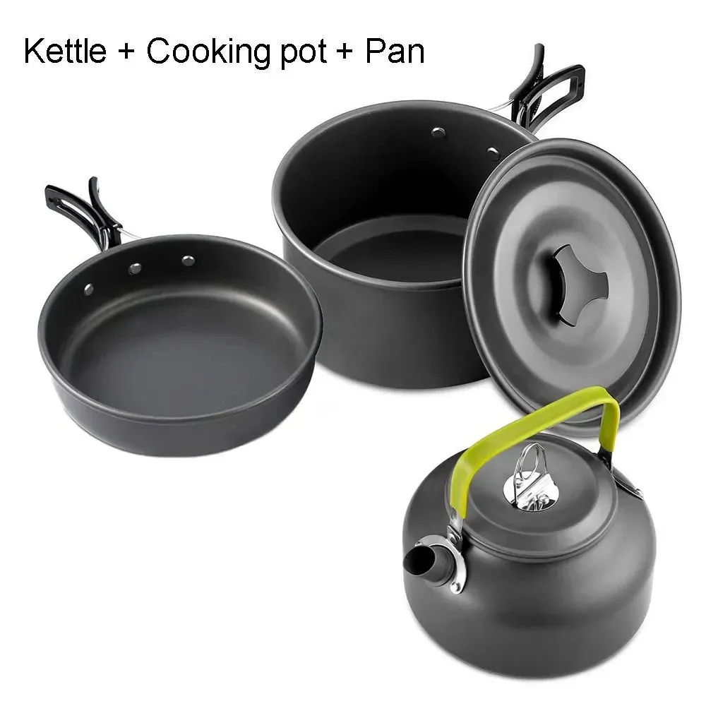 Camping Cookware Set – Non-Stick Pots, Pan & Teapot for 2-3 People, Assorted Set for Hunting