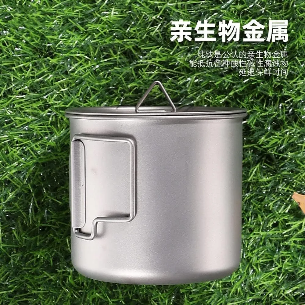 Camping folding cup camping titanium cup with lid pure titanium outdoor mug 2PCS(700ml)