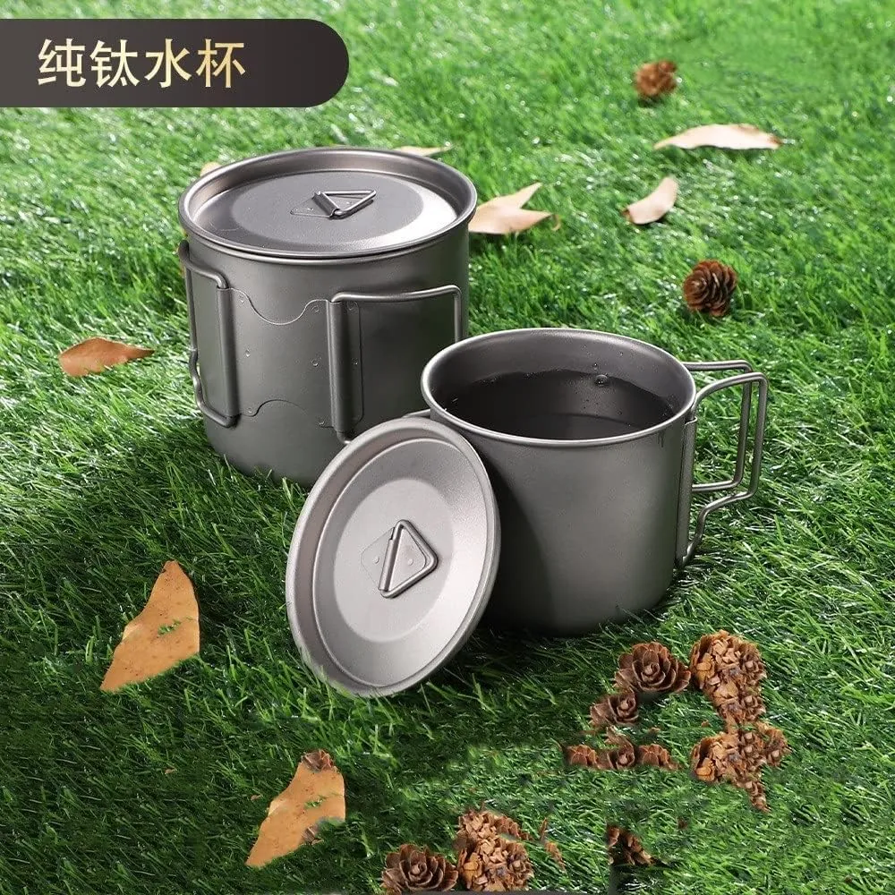 Camping folding cup camping titanium cup with lid pure titanium outdoor mug 2PCS(700ml)