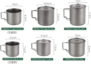Camping folding cup camping titanium cup with lid pure titanium outdoor mug 2PCS(700ml)