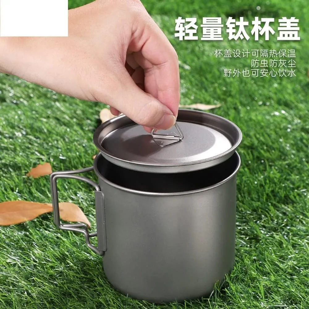 Camping folding cup camping titanium cup with lid pure titanium outdoor mug 2PCS(700ml)