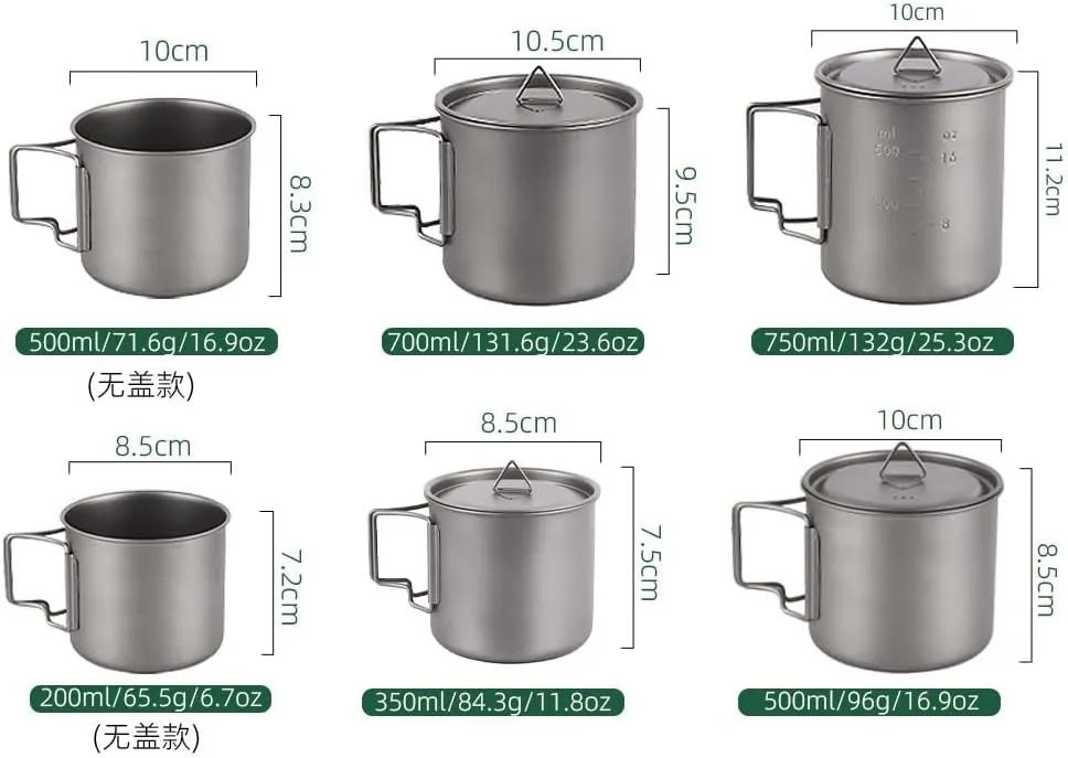 Camping folding cup camping titanium cup with lid pure titanium outdoor mug 2PCS(700ml)