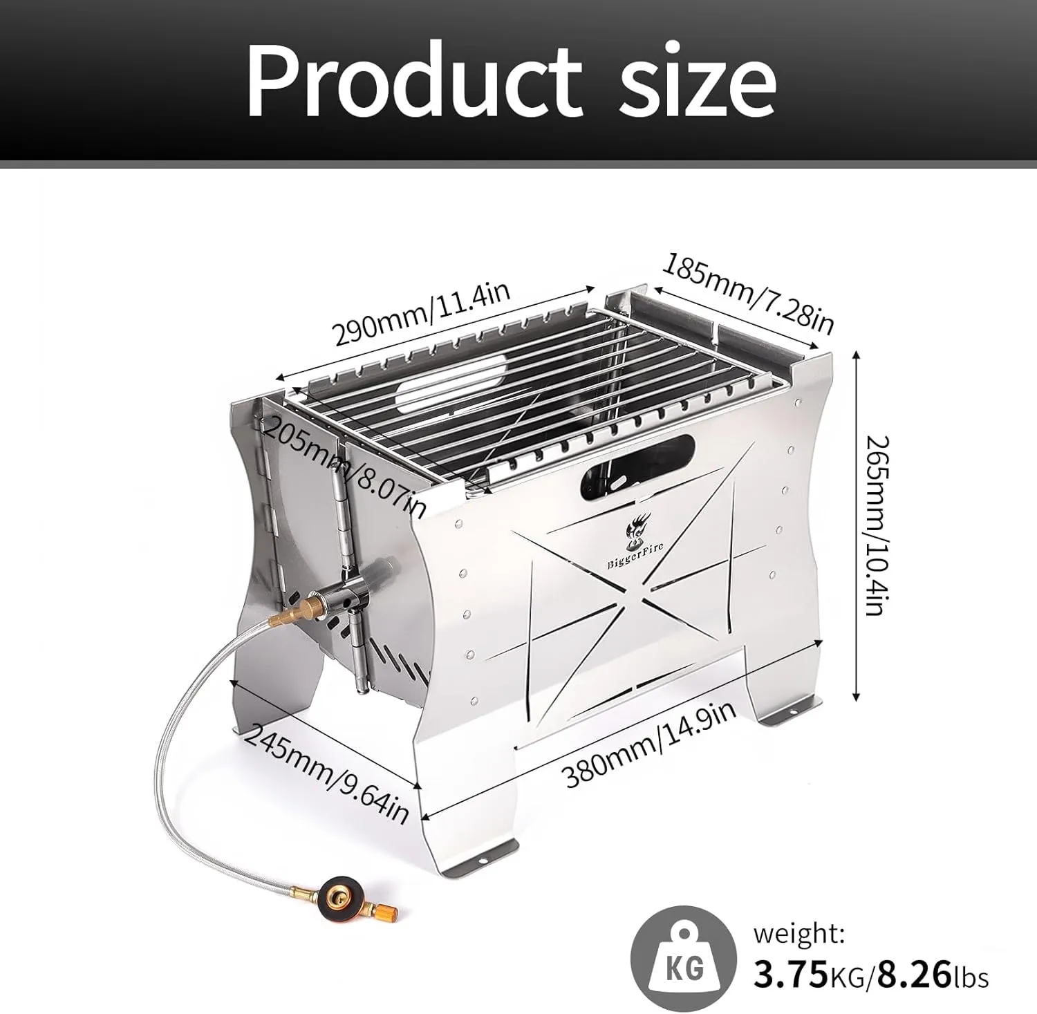 Camping Grill Folding Charcoal Grill,2 in 1 Portable Duel Fuel Charcoal or Gas Grill or Fire Pit,Stainless Steel Camping Barbecue Grill for Outdoor Barbecuing Picnicking with Storage Bag