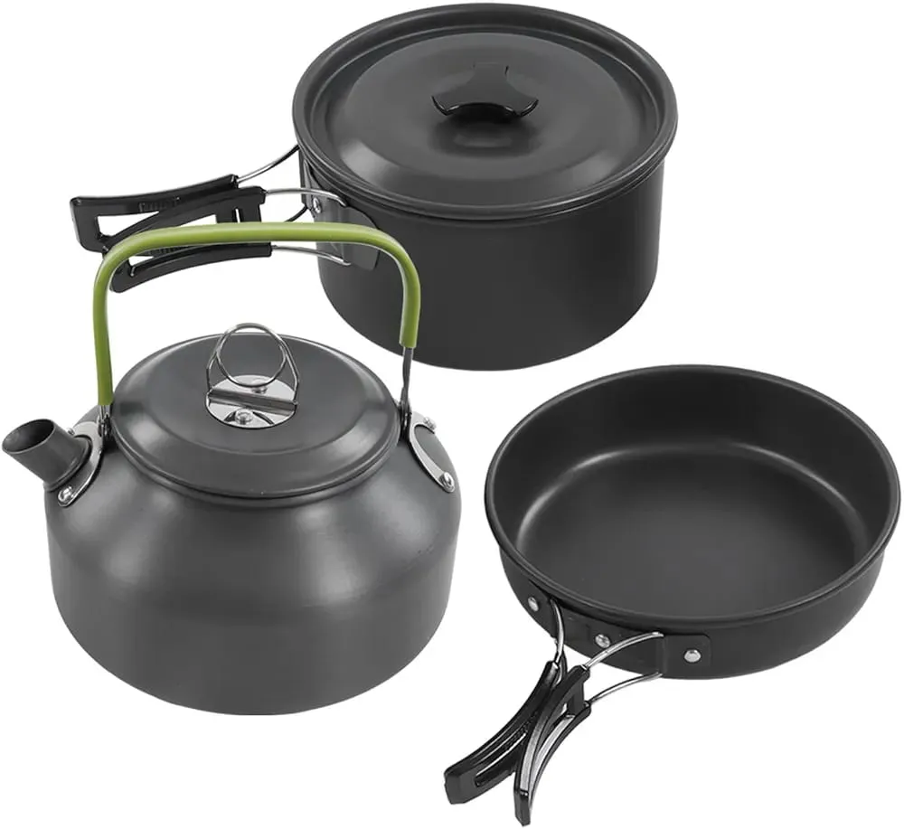 Camping Outdoor Cookware Set, Non-Stick Outdoor Folding Pot Pan  Kettle Kit
