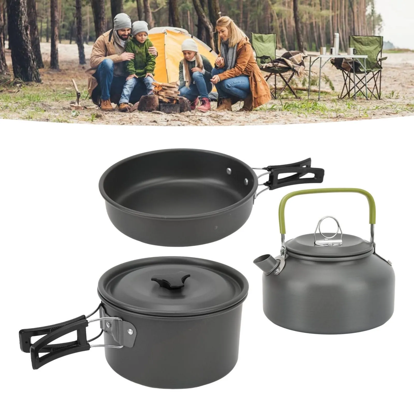 Camping Outdoor Cookware Set, Non-Stick Outdoor Folding Pot Pan  Kettle Kit
