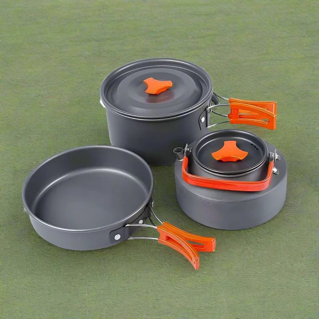 Camping Outdoor Cookware Set, Non-Stick Outdoor Folding Pot Pan  Kettle Kit