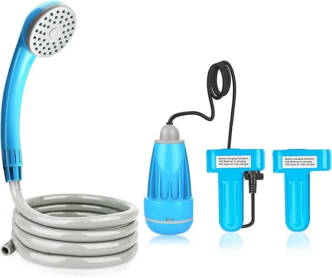 Camping Shower Portable Shower for Camping Outdoor Shower Camp Portable Shower Head Handheld Camping Shower Pump Powered by Upgraded Rechargeable Battery, 1 Year Warranty
