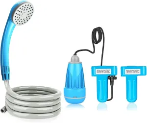 Camping Shower Portable Shower for Camping Outdoor Shower Camp Portable Shower Head Handheld Camping Shower Pump Powered by Upgraded Rechargeable Battery, 1 Year Warranty