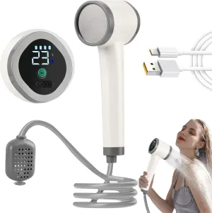 Camping Shower, Rechargeable Portable Shower with LED Display - Easy Setup, Outdoor Shower for RV Camping with Water Filter, Quiet Operation for Pet Cleaning and Hiking