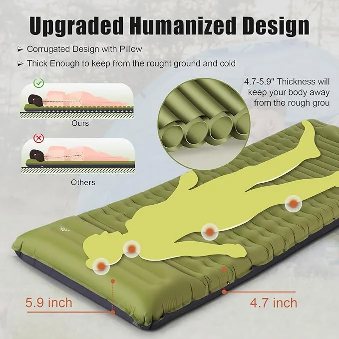 Camping Sleeping Pad, Extra Thickness 4.7 Inch Inflatable Sleeping Mat Lightweight Waterproof Camping with Built-in Pump Air Mattress for Backpacking, Hiking, Tent, Traveling