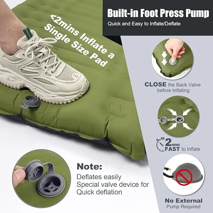 Camping Sleeping Pad, Extra Thickness 4.7 Inch Inflatable Sleeping Mat Lightweight Waterproof Camping with Built-in Pump Air Mattress for Backpacking, Hiking, Tent, Traveling