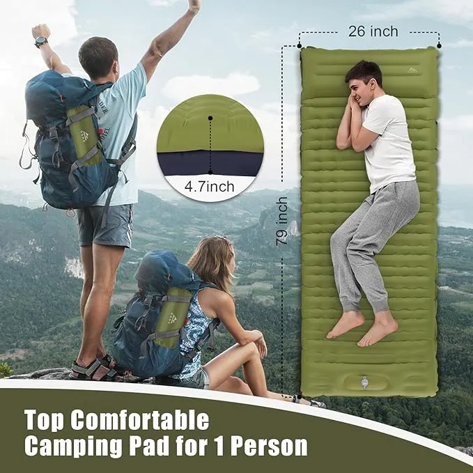 Camping Sleeping Pad, Extra Thickness 4.7 Inch Inflatable Sleeping Mat Lightweight Waterproof Camping with Built-in Pump Air Mattress for Backpacking, Hiking, Tent, Traveling