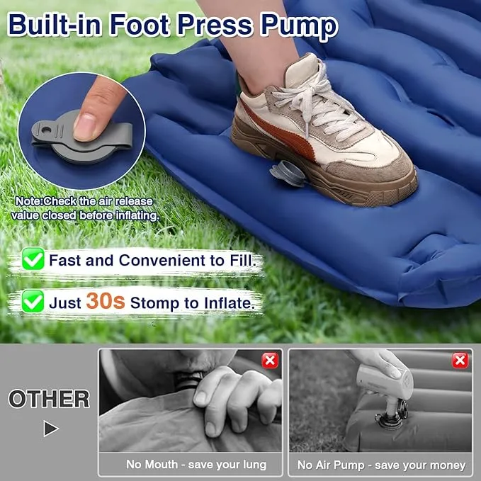 Camping Sleeping Pad Inflatable Sleeping Mat with Pillow Built-in Foot Pump Camping Mat Thickness 4 Inch Waterproof Portable and Compact Camping Mattress for Backpacking Hiking Traveling Tent
