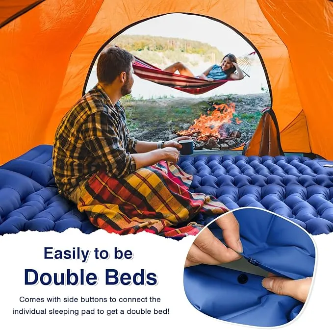Camping Sleeping Pad Inflatable Sleeping Mat with Pillow Built-in Foot Pump Camping Mat Thickness 4 Inch Waterproof Portable and Compact Camping Mattress for Backpacking Hiking Traveling Tent