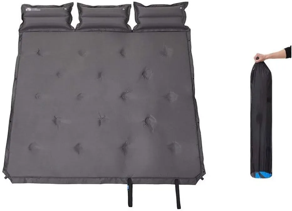 Camping Sleeping Pad Mat Self-Inflating for 3 Person, Ultralight Outdoor Camping Mattress with Pillow for Backpacking Hiking (Color : Gray)