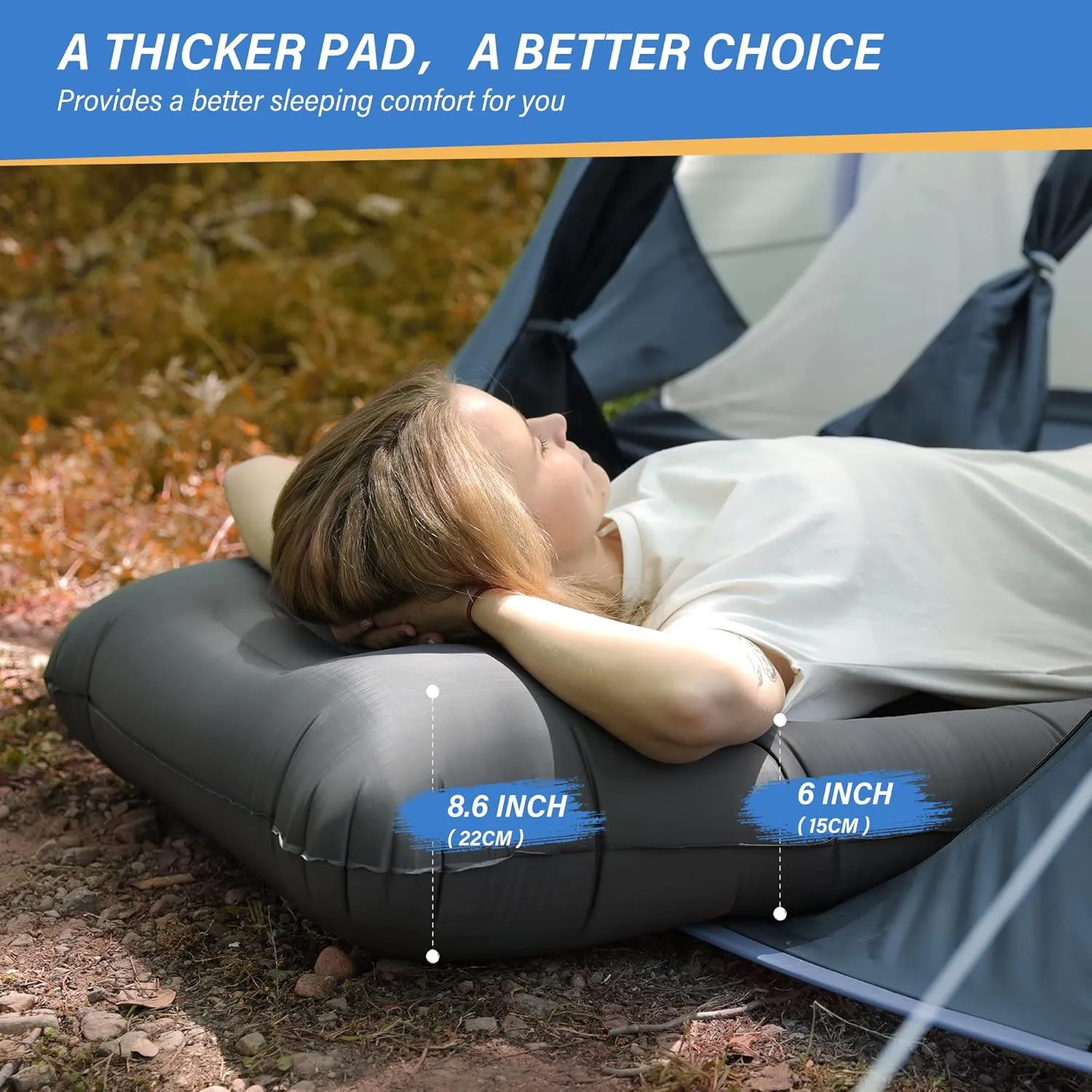 Camping Sleeping Pad, Ultra Thickness 6 Inch Inflatable Sleeping Mat with Built-in Foot Pump, Ultralight Camping Mattress for Backpacking, Hiking, Tent (Grey)