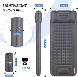 Camping Sleeping Pad, Ultra Thickness 6 Inch Inflatable Sleeping Mat with Built-in Foot Pump, Ultralight Camping Mattress for Backpacking, Hiking, Tent (Grey)