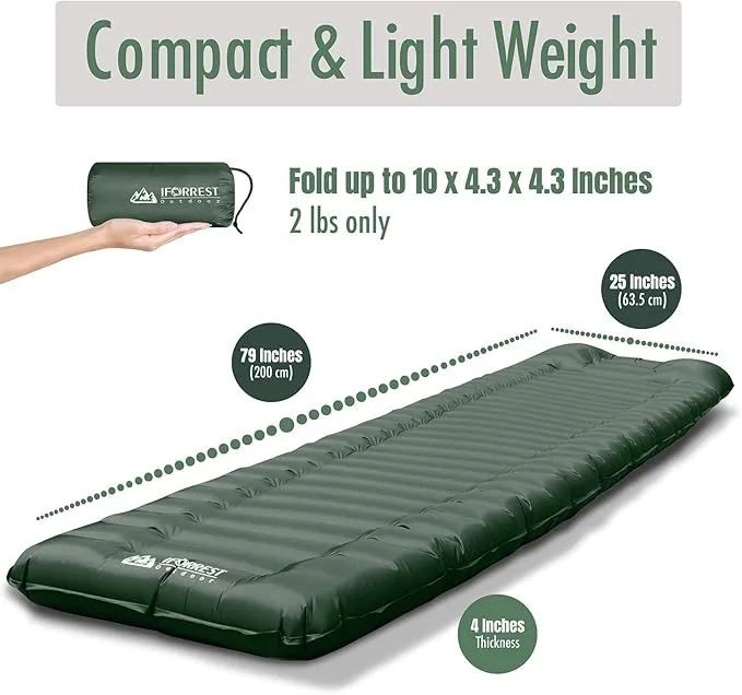 Camping Sleeping Pad w/Armrest & Pillow - 4 Inch Ultra-Thick Side Sleep Friendly - Rollover Protection - Ultralight Backpacking Air Mattress
