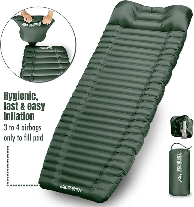Camping Sleeping Pad w/Armrest & Pillow - 4 Inch Ultra-Thick Side Sleep Friendly - Rollover Protection - Ultralight Backpacking Air Mattress