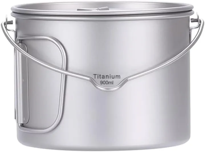 Camping Titanium Pot Backpacking Pot with Lid and Folding Handles for Outdoor Camping Hiking