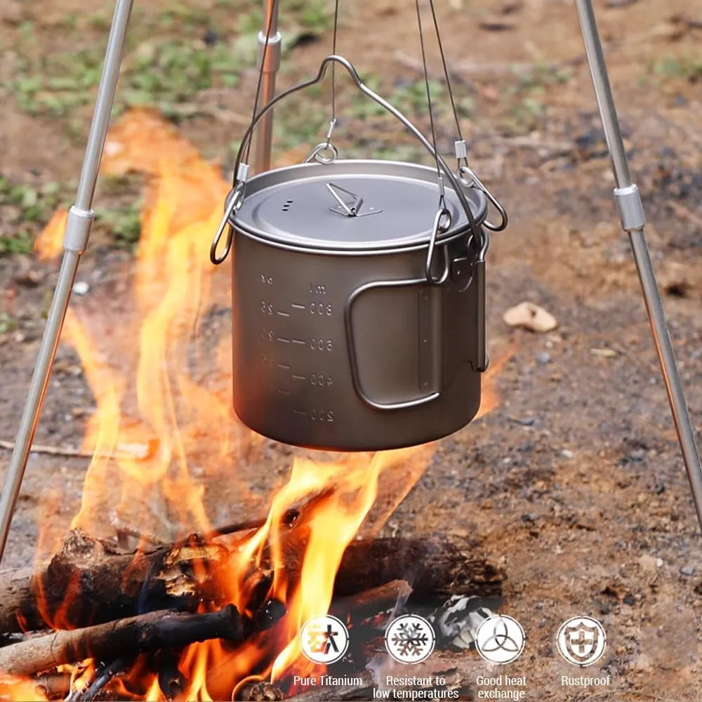 Camping Titanium Pot Backpacking Pot with Lid and Folding Handles for Outdoor Camping Hiking