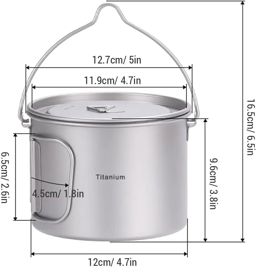Camping Titanium Pot Backpacking Pot with Lid and Folding Handles for Outdoor Camping Hiking