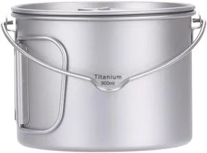 Camping Titanium Pot Backpacking Pot with Lid and Folding Handles for Outdoor Camping Hiking