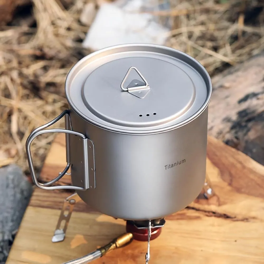 Camping Titanium Pot Backpacking Pot with Lid and Folding Handles for Outdoor Camping Hiking