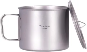 Camping Titanium Pot Backpacking Pot with Lid and Folding Handles for Outdoor Camping Hiking