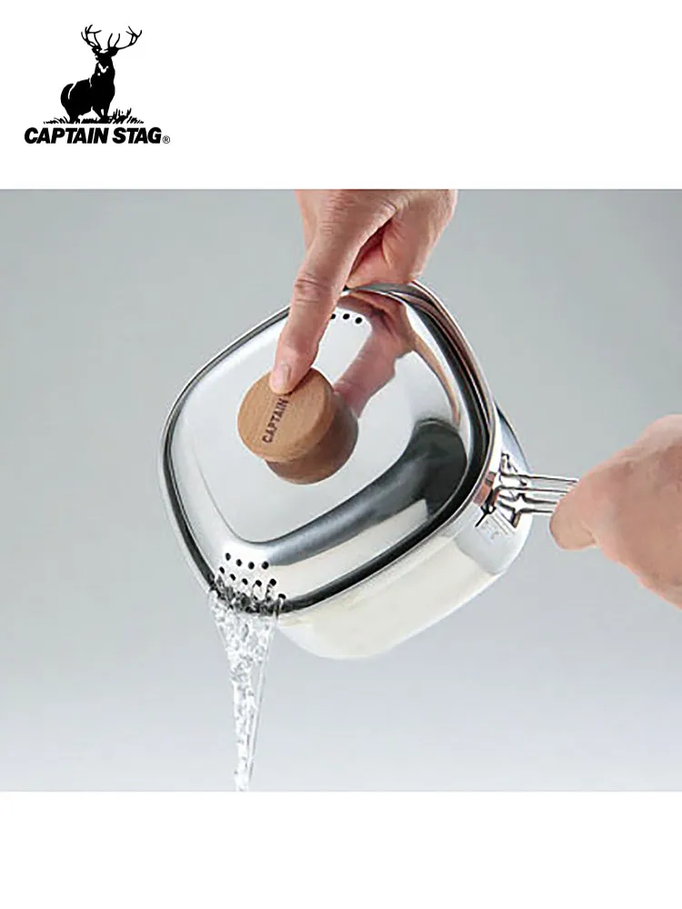 CAPTAIN STAG UH-4202 Square Pot With Lid Portable Foldable Lightweight 1.3L Stainless Steel Outdoor Camping Cookware Cooking Equipment Made in Japan
