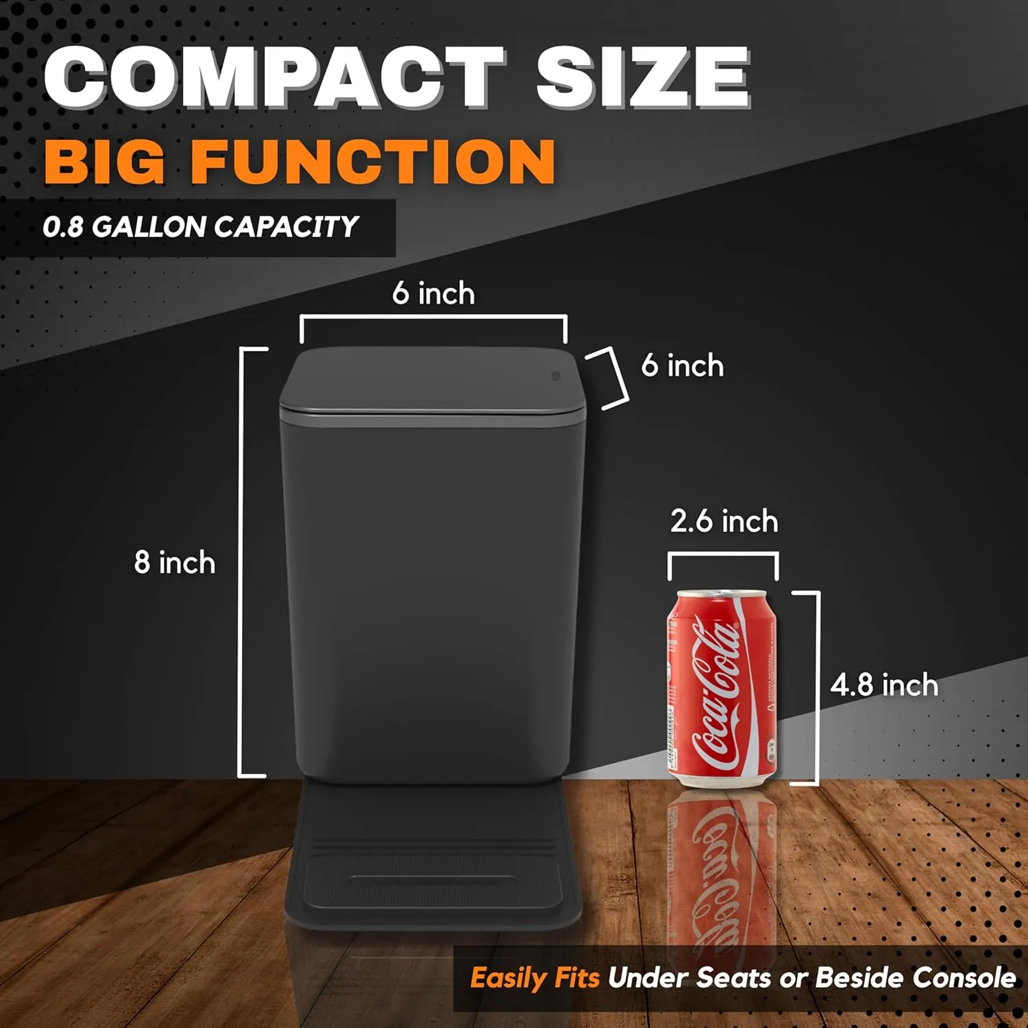 Car Trash Can for Vehicles Leakproof Compact Garbage Bin w/Stability Flap, Anti-Slip Base, Portable Trash Holder for Cars, Trucks, SUVs, Minivans (Black with Lid, Medium)