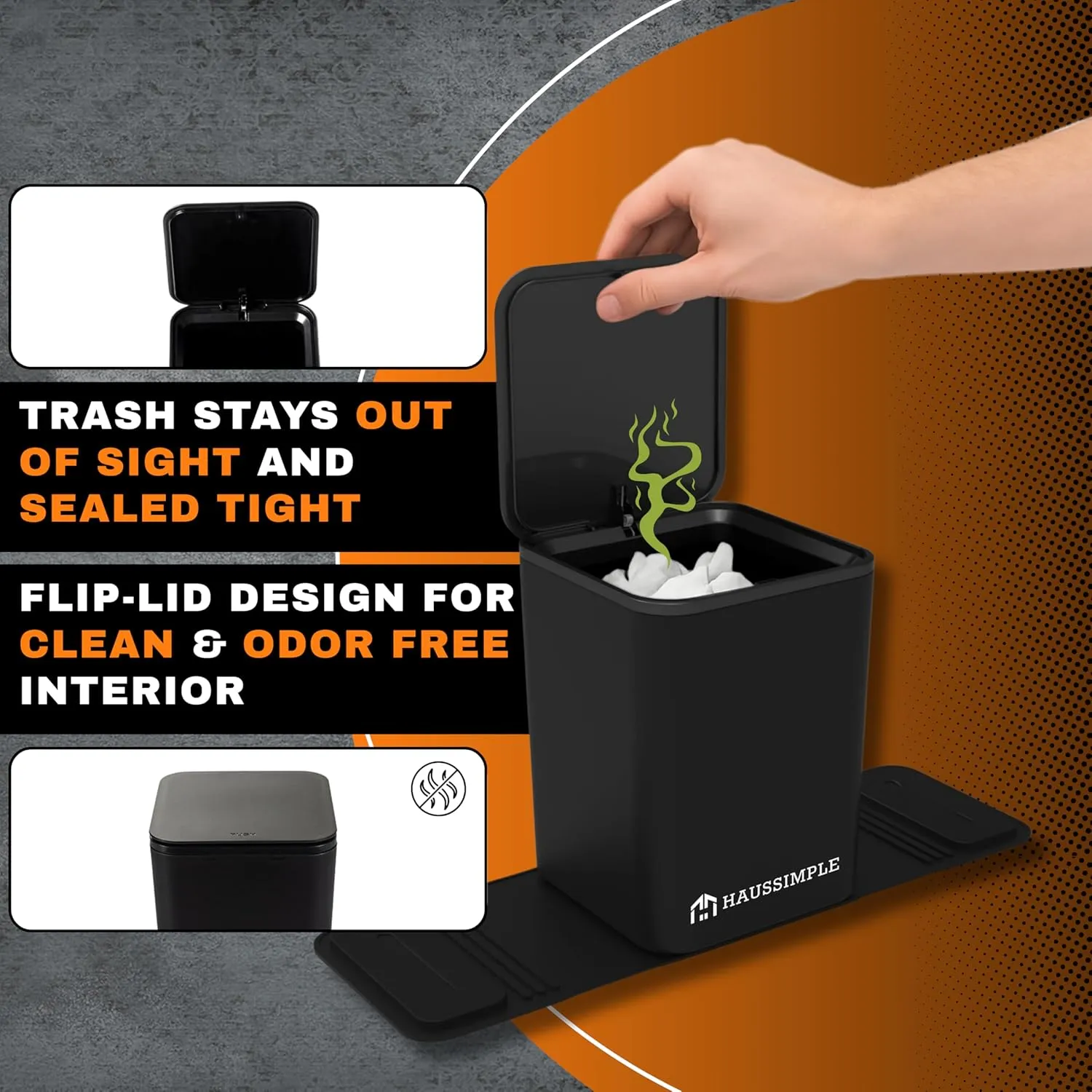 Car Trash Can for Vehicles Leakproof Compact Garbage Bin w/Stability Flap, Anti-Slip Base, Portable Trash Holder for Cars, Trucks, SUVs, Minivans (Black with Lid, Medium)