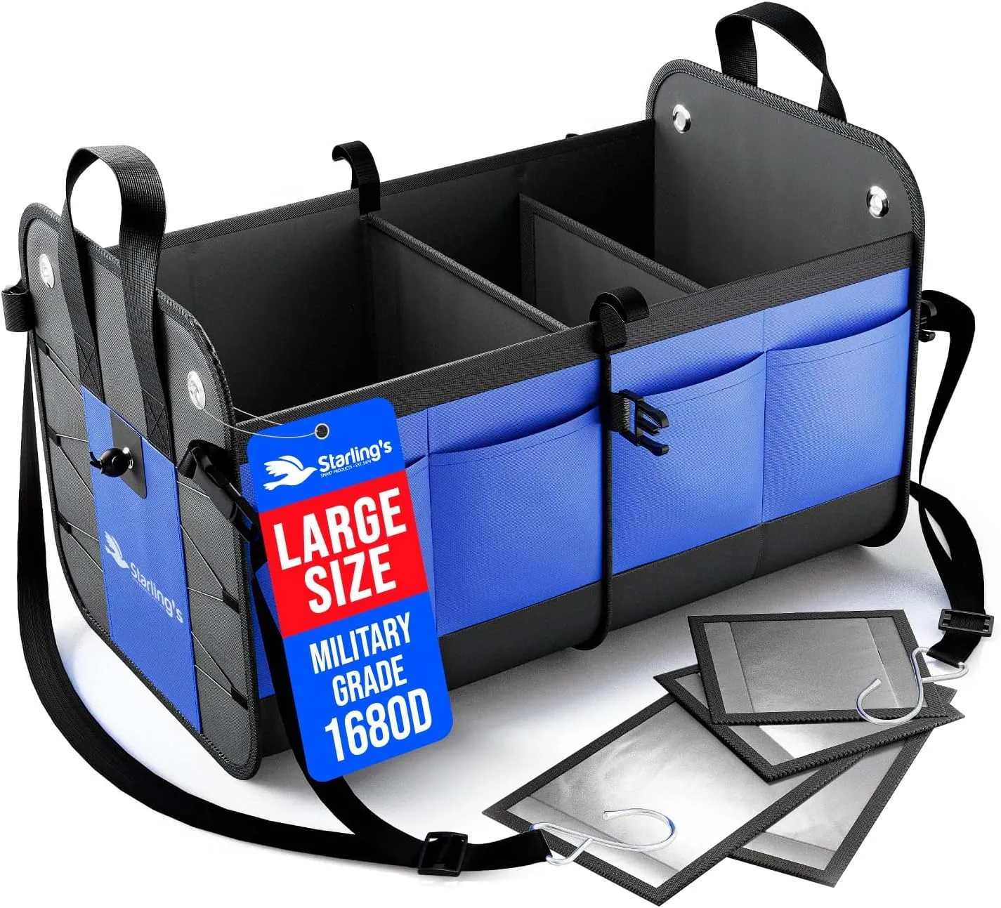 Car Trunk Organizer – Large Collapsible Storage Box with Adjustable Compartments – Heavy-Duty Cargo Organizer for SUV, Truck & Car – Non-Slip Waterproof Trunk Storage Bin for Groceries & Tools