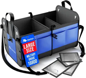 Car Trunk Organizer – Large Collapsible Storage Box with Adjustable Compartments – Heavy-Duty Cargo Organizer for SUV, Truck & Car – Non-Slip Waterproof Trunk Storage Bin for Groceries & Tools